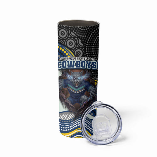 North Queensland Cowboys Skinny Tumbler The Scream of Lightning Eyes - Indigenous Dot Ripping Effect