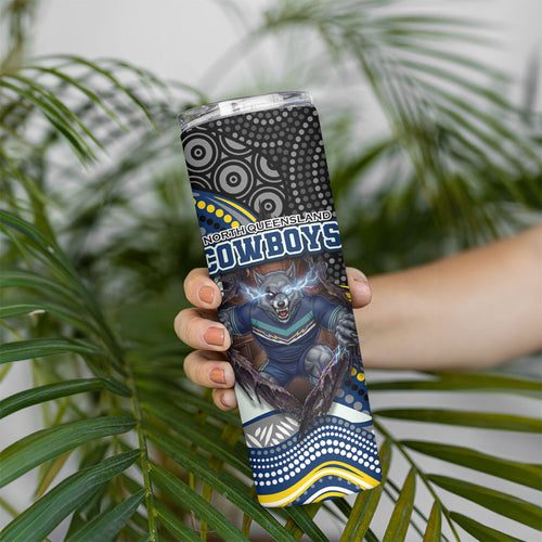 North Queensland Cowboys Skinny Tumbler The Scream of Lightning Eyes - Indigenous Dot Ripping Effect