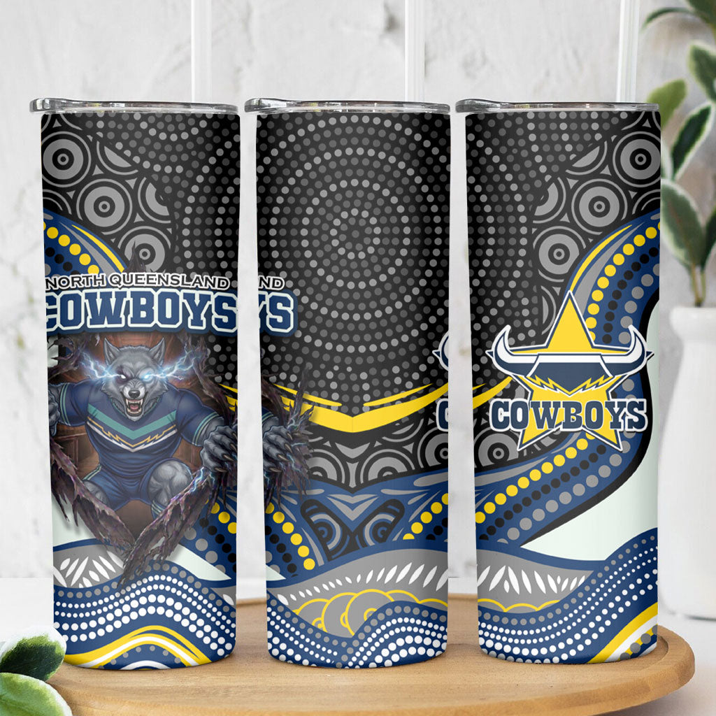 North Queensland Cowboys Skinny Tumbler The Scream of Lightning Eyes - Indigenous Dot Ripping Effect