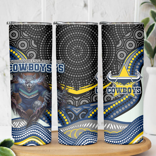 North Queensland Cowboys Skinny Tumbler The Scream of Lightning Eyes - Indigenous Dot Ripping Effect