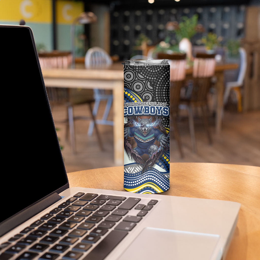 North Queensland Cowboys Skinny Tumbler The Scream of Lightning Eyes - Indigenous Dot Ripping Effect