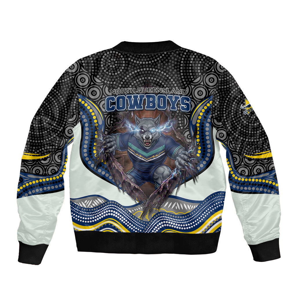 North Queensland Cowboys Sleeve Zip Bomber Jacket The Scream of Lightning Eyes - Indigenous Dot Ripping Effect