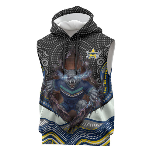 North Queensland Cowboys Sleeveless Hoodie The Scream of Lightning Eyes - Indigenous Dot Ripping Effect