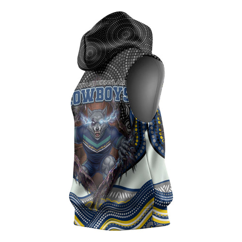 North Queensland Cowboys Sleeveless Hoodie The Scream of Lightning Eyes - Indigenous Dot Ripping Effect