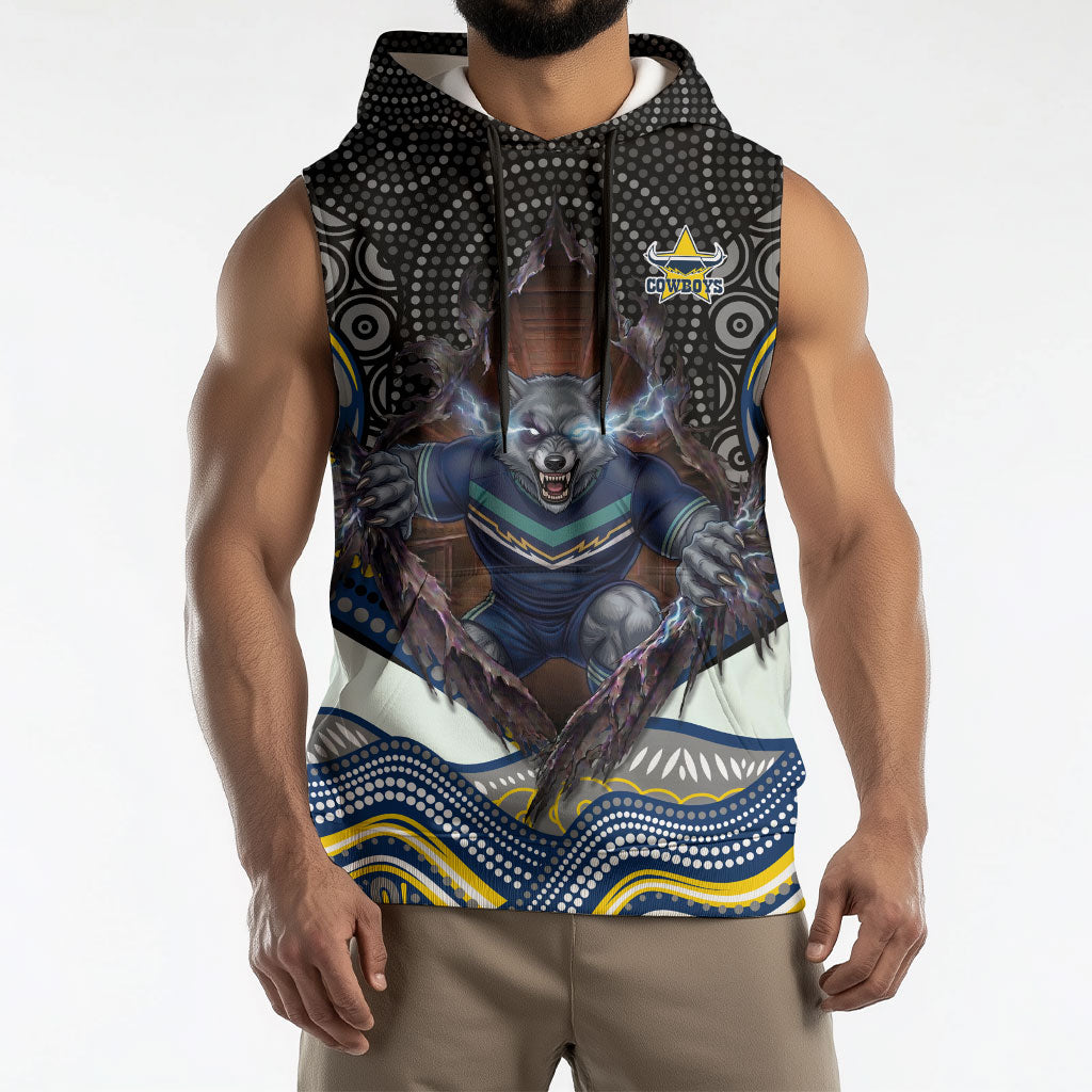 North Queensland Cowboys Sleeveless Hoodie The Scream of Lightning Eyes - Indigenous Dot Ripping Effect