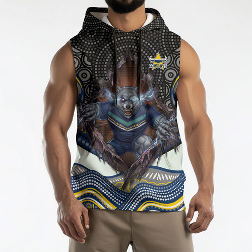 North Queensland Cowboys Sleeveless Hoodie The Scream of Lightning Eyes - Indigenous Dot Ripping Effect