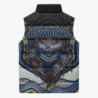 North Queensland Cowboys Sleeveless Puffer Jacket The Scream of Lightning Eyes - Indigenous Dot Ripping Effect