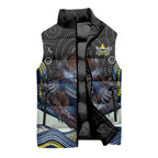 North Queensland Cowboys Sleeveless Puffer Jacket The Scream of Lightning Eyes - Indigenous Dot Ripping Effect