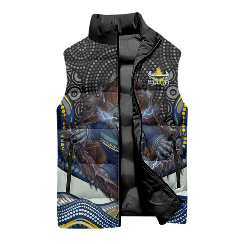 North Queensland Cowboys Sleeveless Puffer Jacket The Scream of Lightning Eyes - Indigenous Dot Ripping Effect