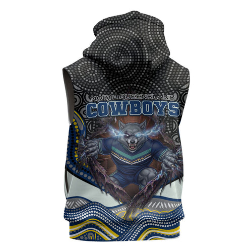 North Queensland Cowboys Sleeveless Zip Hoodie The Scream of Lightning Eyes - Indigenous Dot Ripping Effect