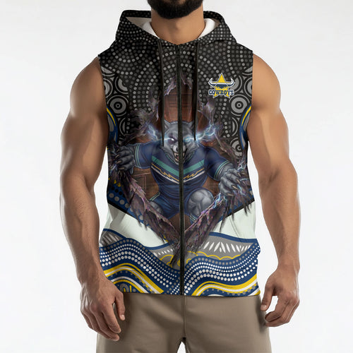 North Queensland Cowboys Sleeveless Zip Hoodie The Scream of Lightning Eyes - Indigenous Dot Ripping Effect