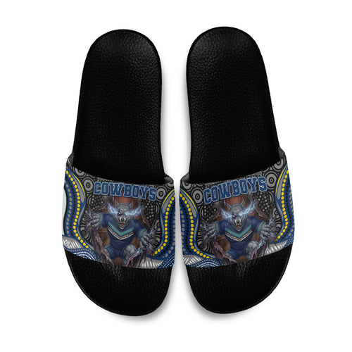 North Queensland Cowboys Slide Sandals The Scream of Lightning Eyes - Indigenous Dot Ripping Effect