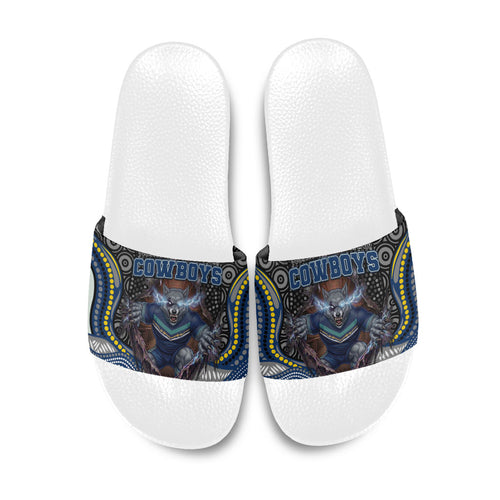 North Queensland Cowboys Slide Sandals The Scream of Lightning Eyes - Indigenous Dot Ripping Effect