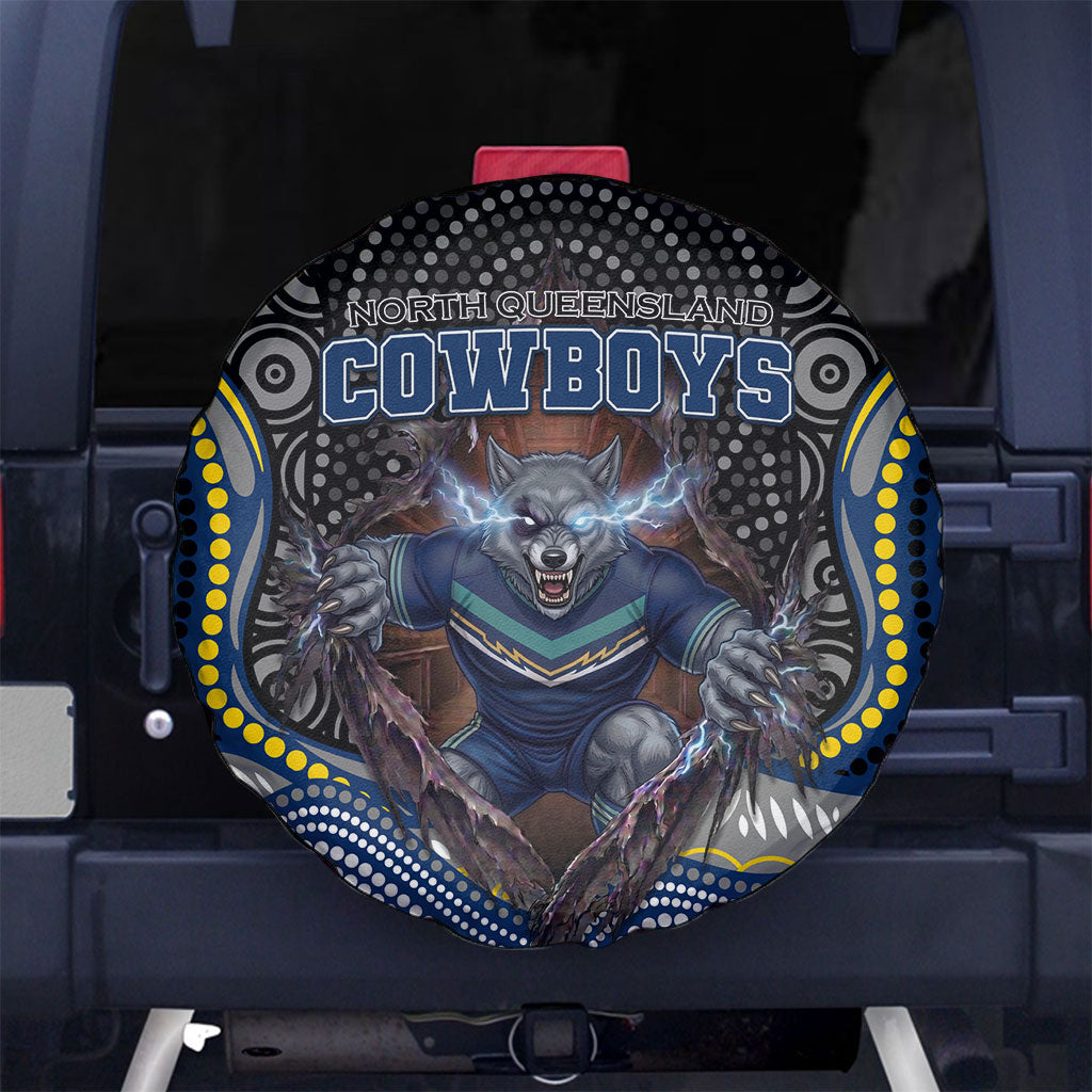 North Queensland Cowboys Spare Tire Cover The Scream of Lightning Eyes - Indigenous Dot Ripping Effect
