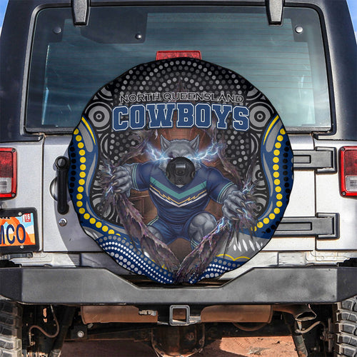 North Queensland Cowboys Spare Tire Cover The Scream of Lightning Eyes - Indigenous Dot Ripping Effect
