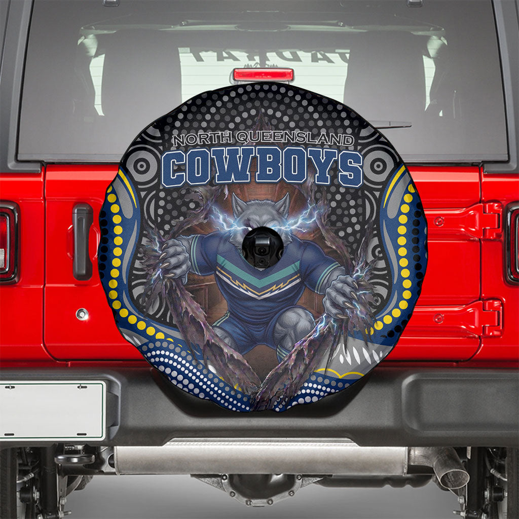 North Queensland Cowboys Spare Tire Cover The Scream of Lightning Eyes - Indigenous Dot Ripping Effect