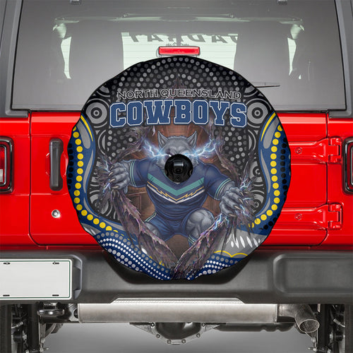 North Queensland Cowboys Spare Tire Cover The Scream of Lightning Eyes - Indigenous Dot Ripping Effect
