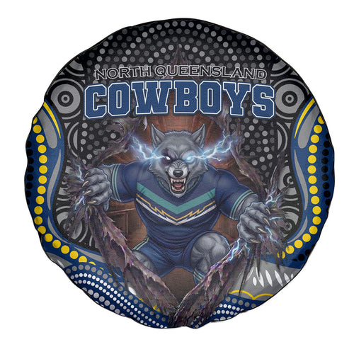 North Queensland Cowboys Spare Tire Cover The Scream of Lightning Eyes - Indigenous Dot Ripping Effect