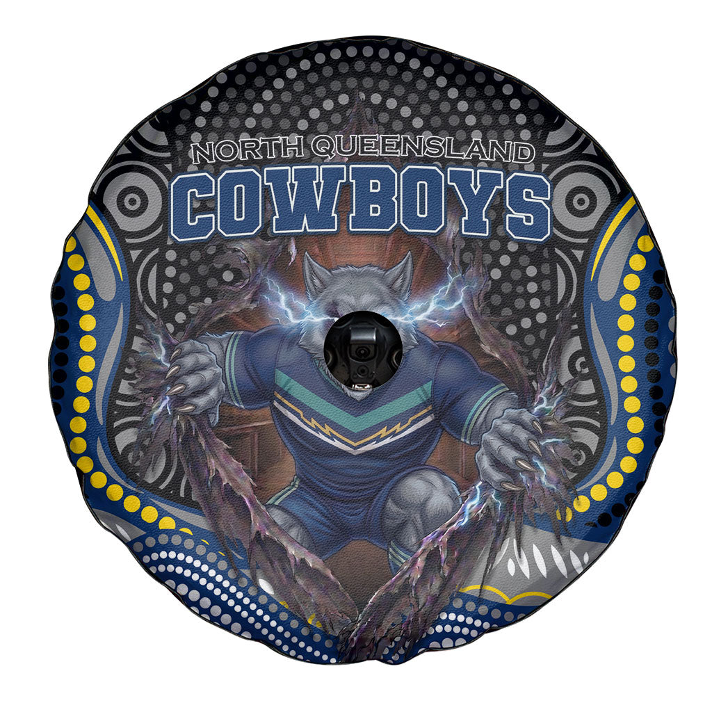 North Queensland Cowboys Spare Tire Cover The Scream of Lightning Eyes - Indigenous Dot Ripping Effect
