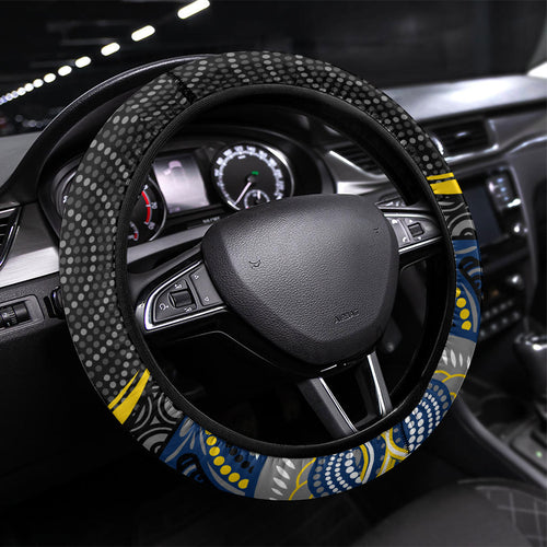 North Queensland Cowboys Steering Wheel Cover The Scream of Lightning Eyes - Indigenous Dot Ripping Effect