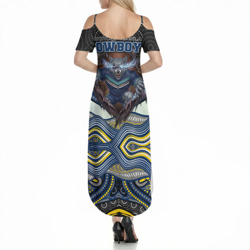North Queensland Cowboys Summer Maxi Dress The Scream of Lightning Eyes - Indigenous Dot Ripping Effect