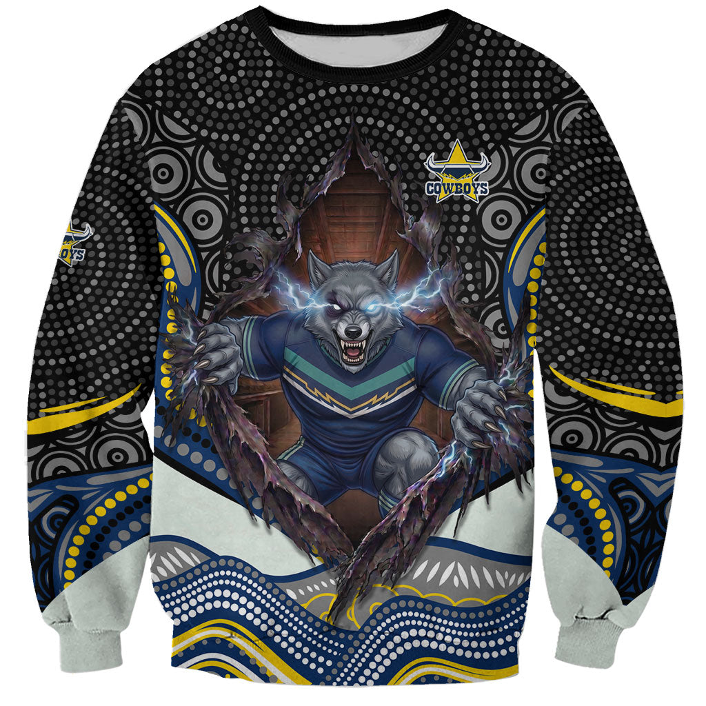 North Queensland Cowboys Sweatshirt The Scream of Lightning Eyes - Indigenous Dot Ripping Effect