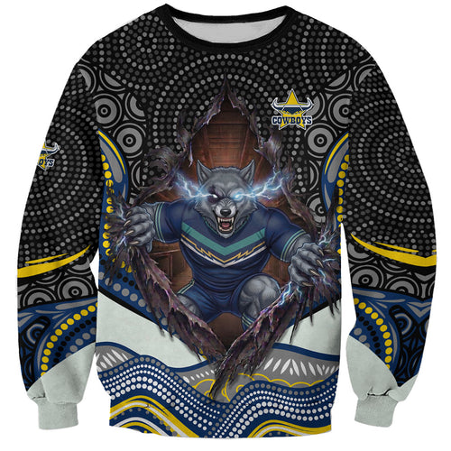 North Queensland Cowboys Sweatshirt The Scream of Lightning Eyes - Indigenous Dot Ripping Effect