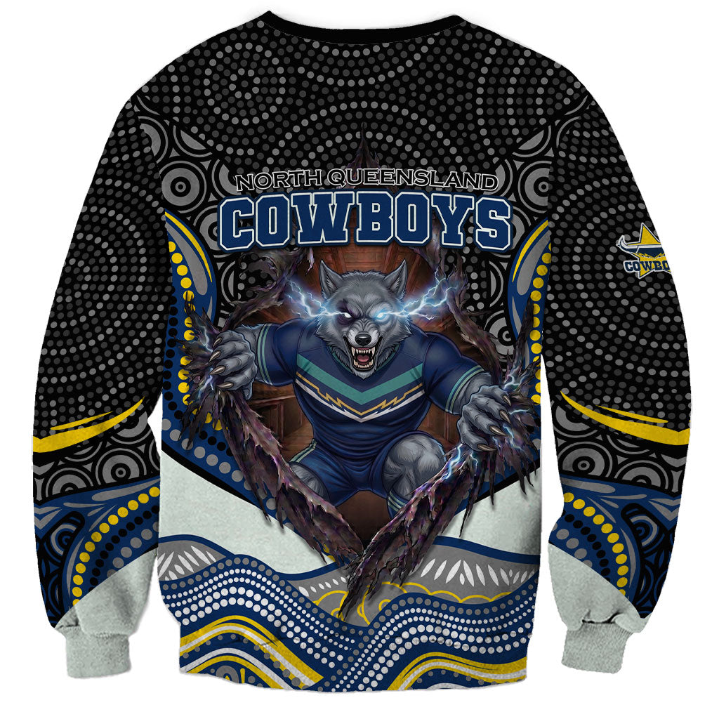 North Queensland Cowboys Sweatshirt The Scream of Lightning Eyes - Indigenous Dot Ripping Effect