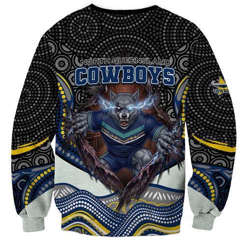 North Queensland Cowboys Sweatshirt The Scream of Lightning Eyes - Indigenous Dot Ripping Effect