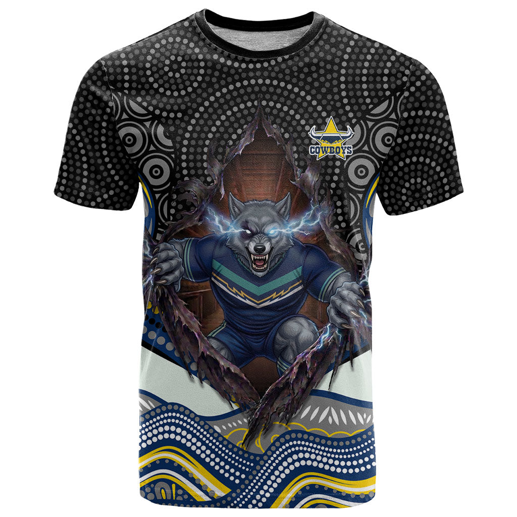 North Queensland Cowboys T Shirt The Scream of Lightning Eyes - Indigenous Dot Ripping Effect
