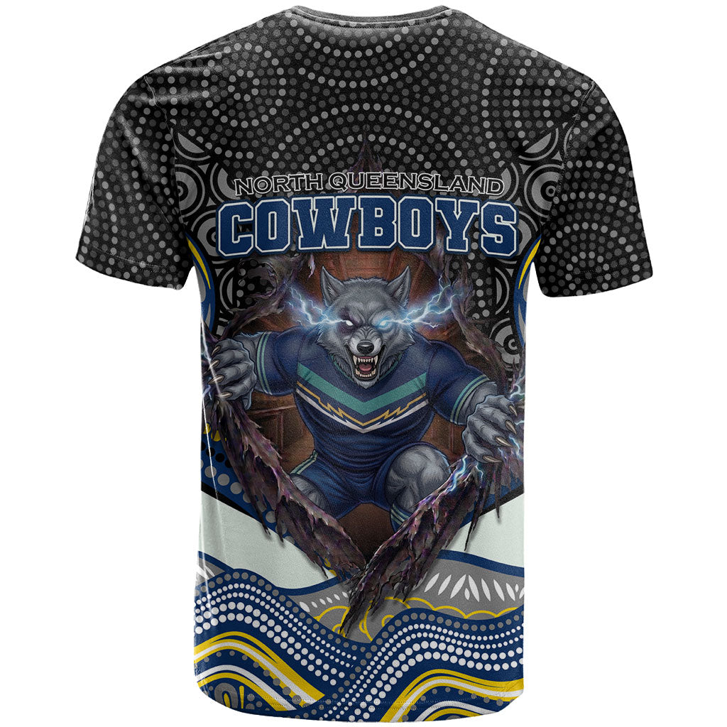North Queensland Cowboys T Shirt The Scream of Lightning Eyes - Indigenous Dot Ripping Effect