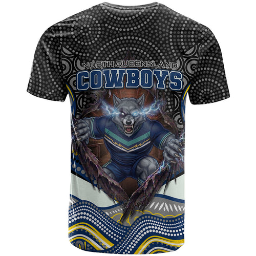 North Queensland Cowboys T Shirt The Scream of Lightning Eyes - Indigenous Dot Ripping Effect