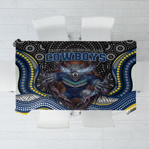 North Queensland Cowboys Tablecloth The Scream of Lightning Eyes - Indigenous Dot Ripping Effect