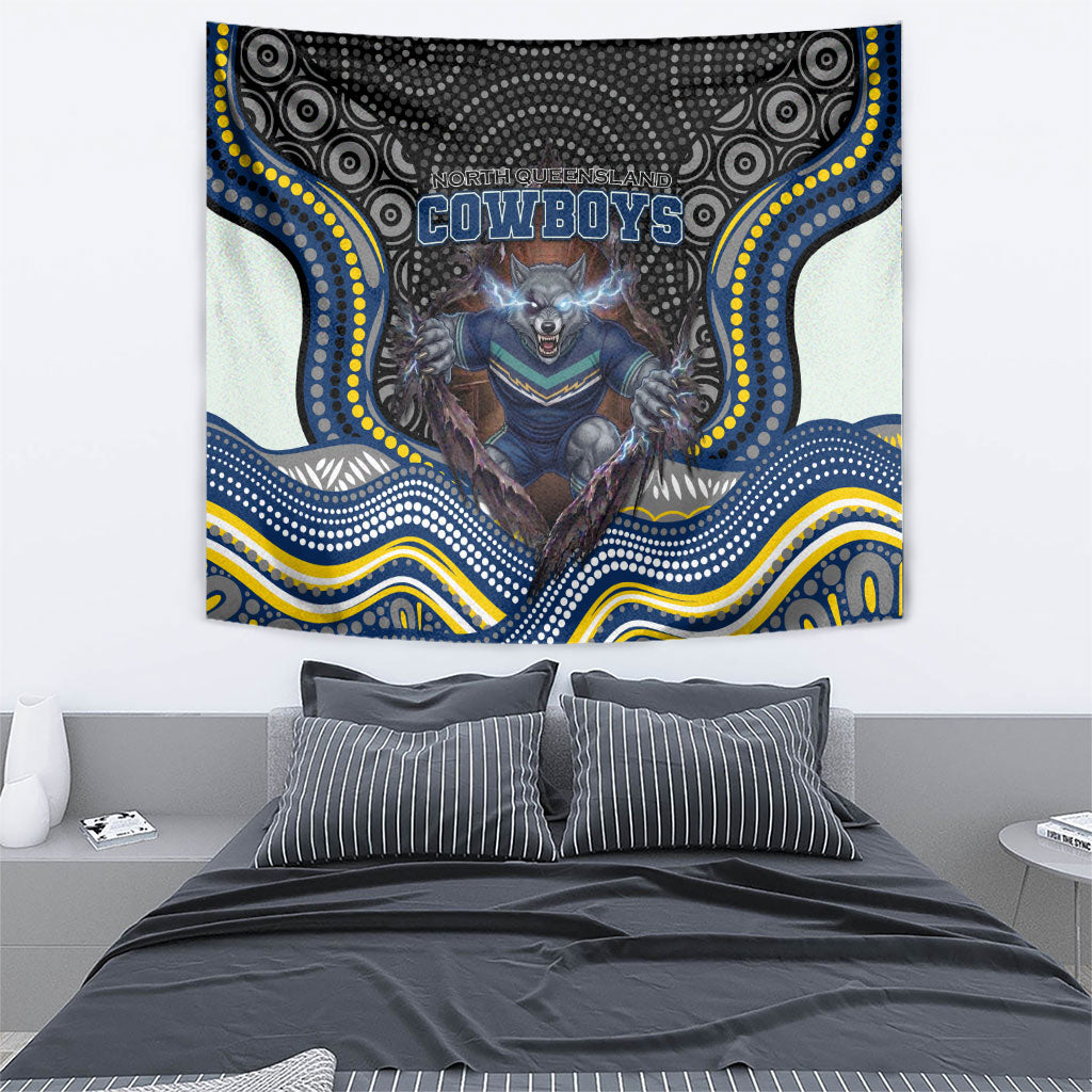 North Queensland Cowboys Tapestry The Scream of Lightning Eyes - Indigenous Dot Ripping Effect