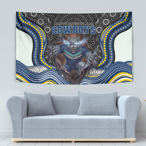 North Queensland Cowboys Tapestry The Scream of Lightning Eyes - Indigenous Dot Ripping Effect