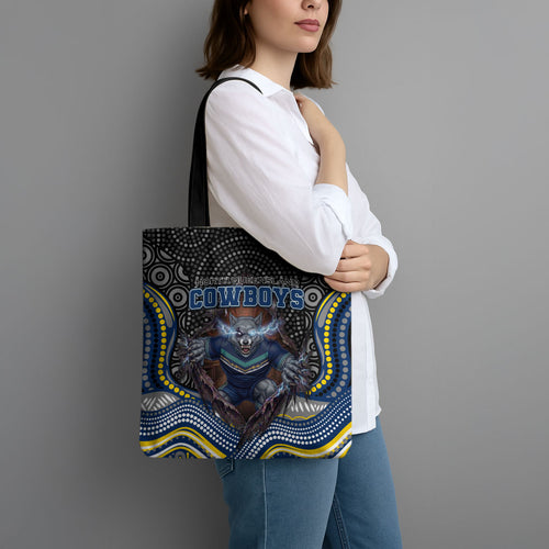 North Queensland Cowboys Tote Bag The Scream of Lightning Eyes - Indigenous Dot Ripping Effect