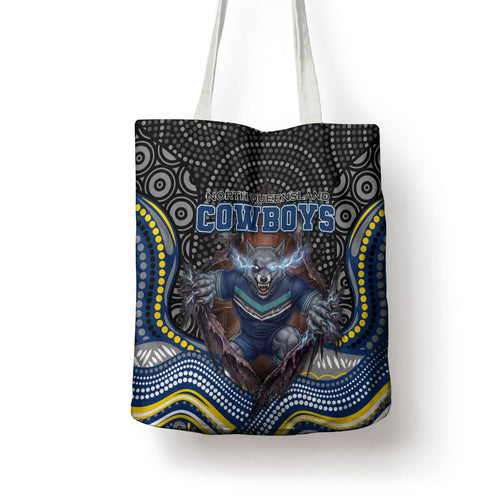 North Queensland Cowboys Tote Bag The Scream of Lightning Eyes - Indigenous Dot Ripping Effect