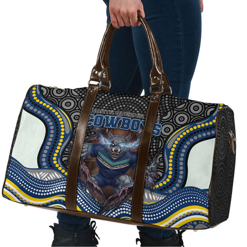 North Queensland Cowboys Travel Bag The Scream of Lightning Eyes - Indigenous Dot Ripping Effect