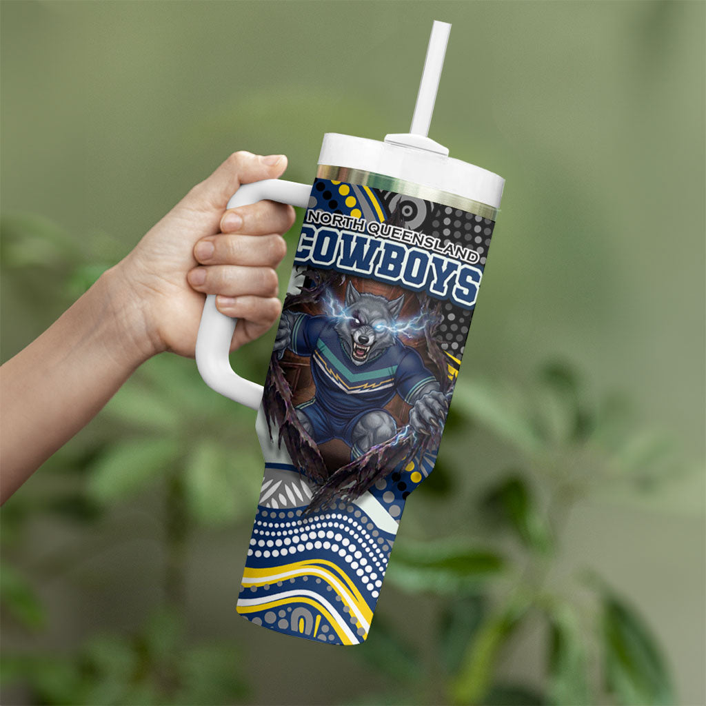 North Queensland Cowboys Tumbler With Handle The Scream of Lightning Eyes - Indigenous Dot Ripping Effect