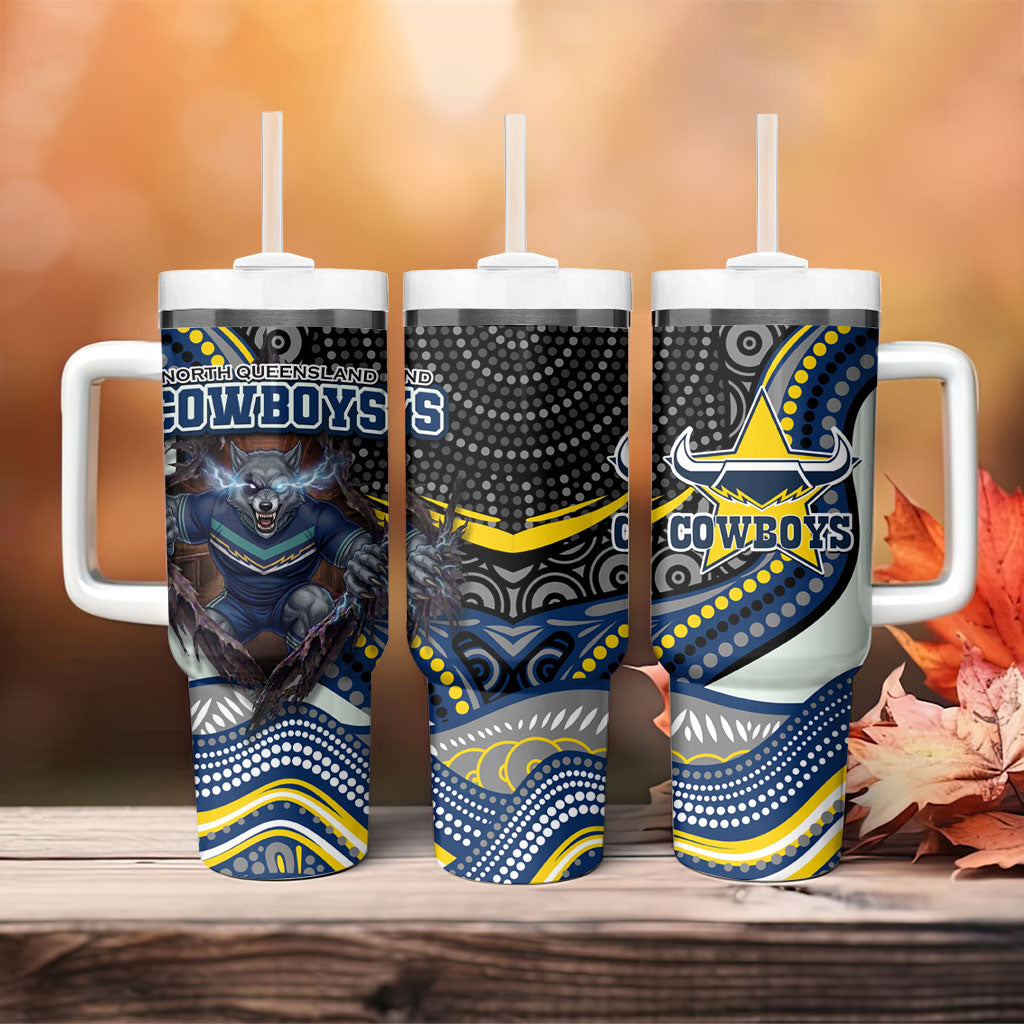North Queensland Cowboys Tumbler With Handle The Scream of Lightning Eyes - Indigenous Dot Ripping Effect
