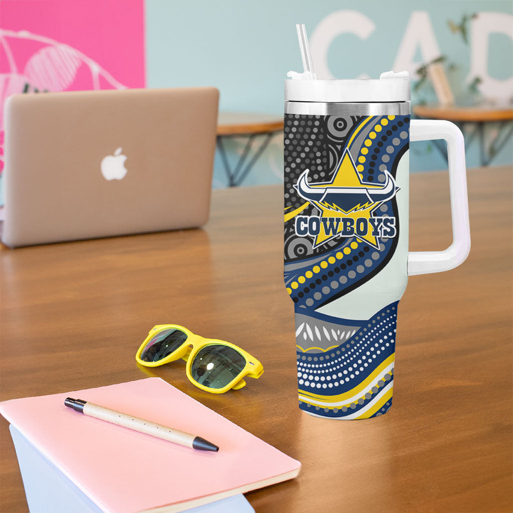 North Queensland Cowboys Tumbler With Handle The Scream of Lightning Eyes - Indigenous Dot Ripping Effect