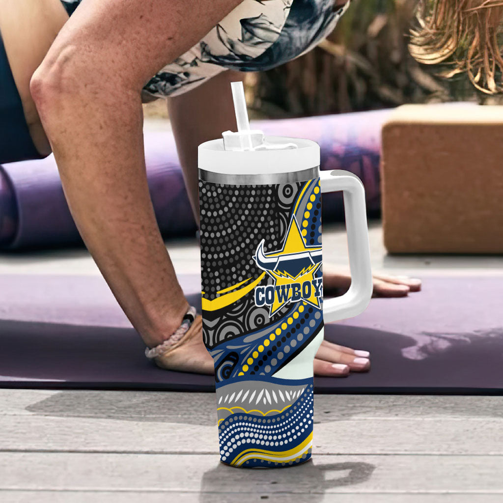 North Queensland Cowboys Tumbler With Handle The Scream of Lightning Eyes - Indigenous Dot Ripping Effect