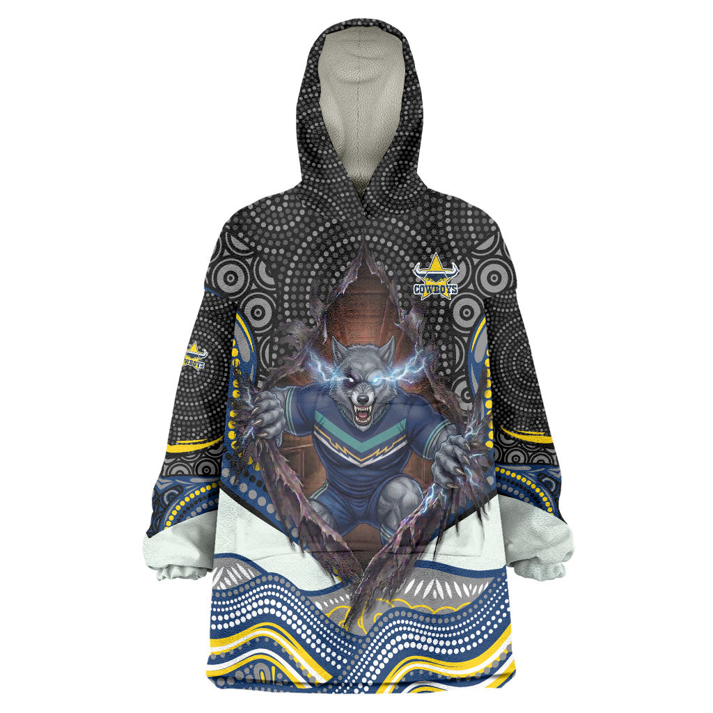 North Queensland Cowboys Wearable Blanket Hoodie The Scream of Lightning Eyes - Indigenous Dot Ripping Effect