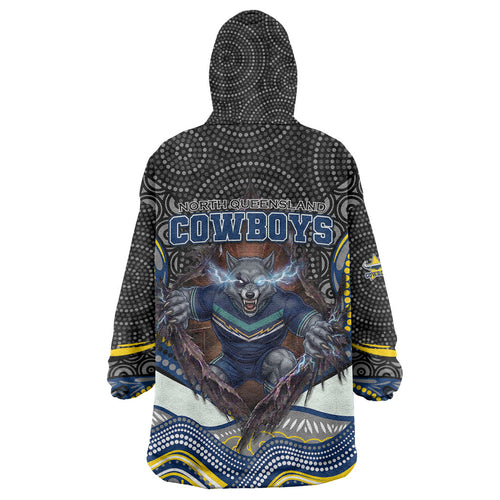 North Queensland Cowboys Wearable Blanket Hoodie The Scream of Lightning Eyes - Indigenous Dot Ripping Effect