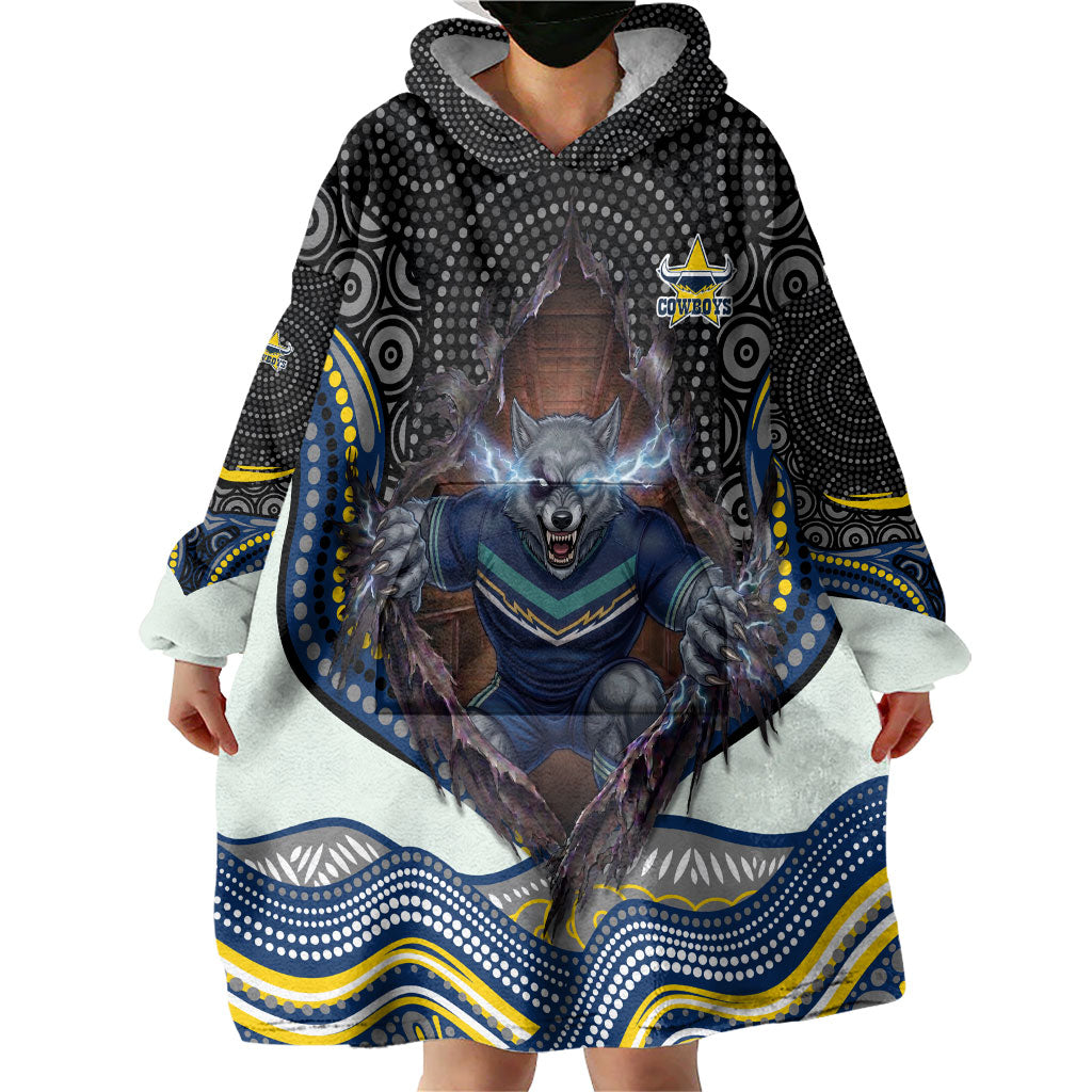 North Queensland Cowboys Wearable Blanket Hoodie The Scream of Lightning Eyes - Indigenous Dot Ripping Effect