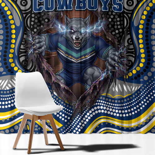 North Queensland Cowboys Window Curtain The Scream of Lightning Eyes - Indigenous Dot Ripping Effect