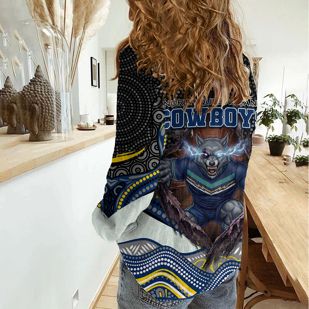 North Queensland Cowboys Women Casual Shirt The Scream of Lightning Eyes - Indigenous Dot Ripping Effect
