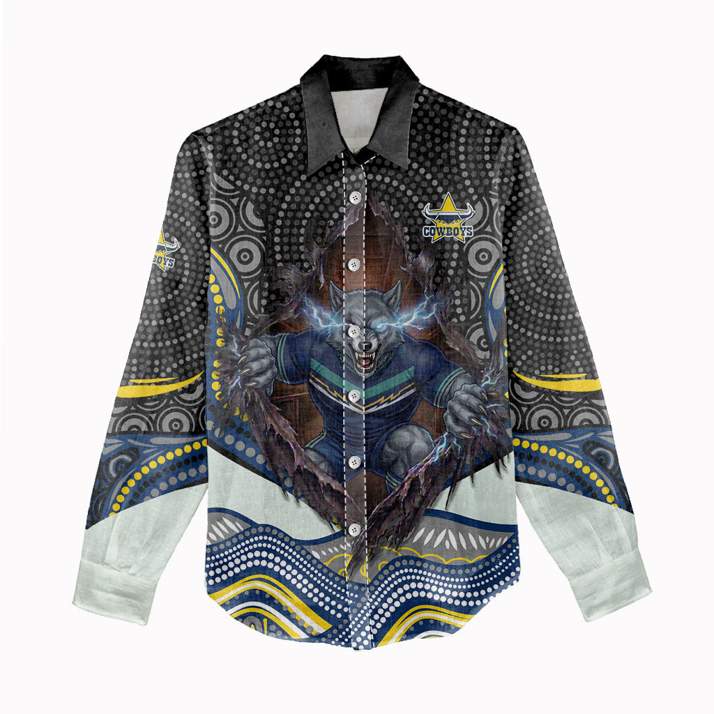 North Queensland Cowboys Women Casual Shirt The Scream of Lightning Eyes - Indigenous Dot Ripping Effect
