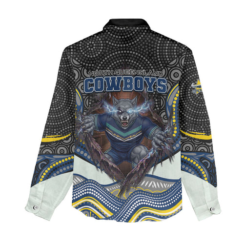 North Queensland Cowboys Women Casual Shirt The Scream of Lightning Eyes - Indigenous Dot Ripping Effect
