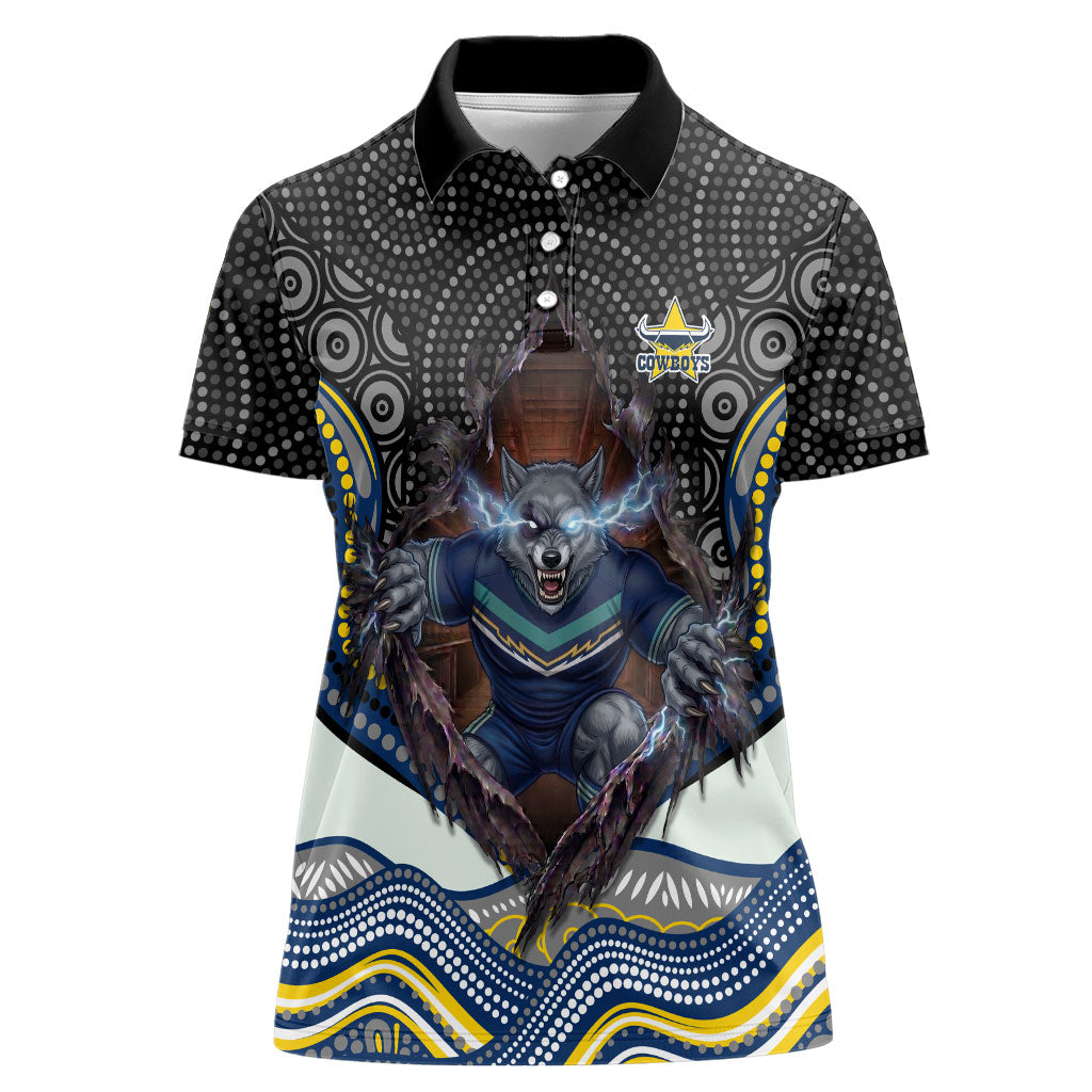 North Queensland Cowboys Women Polo Shirt The Scream of Lightning Eyes - Indigenous Dot Ripping Effect